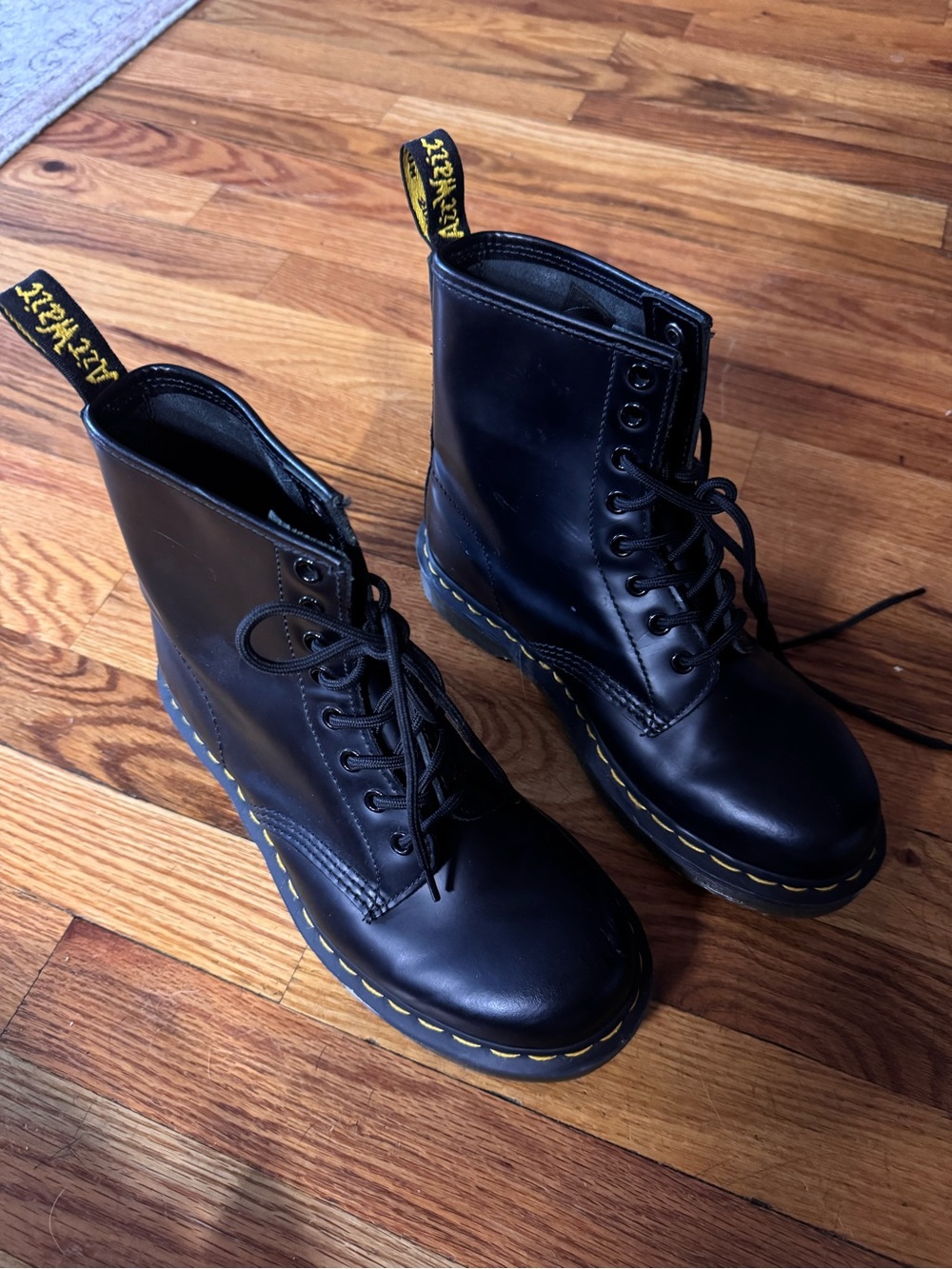Dr. Martens 1460 Black Leather Lace-Up Boots with Yellow Stitching
